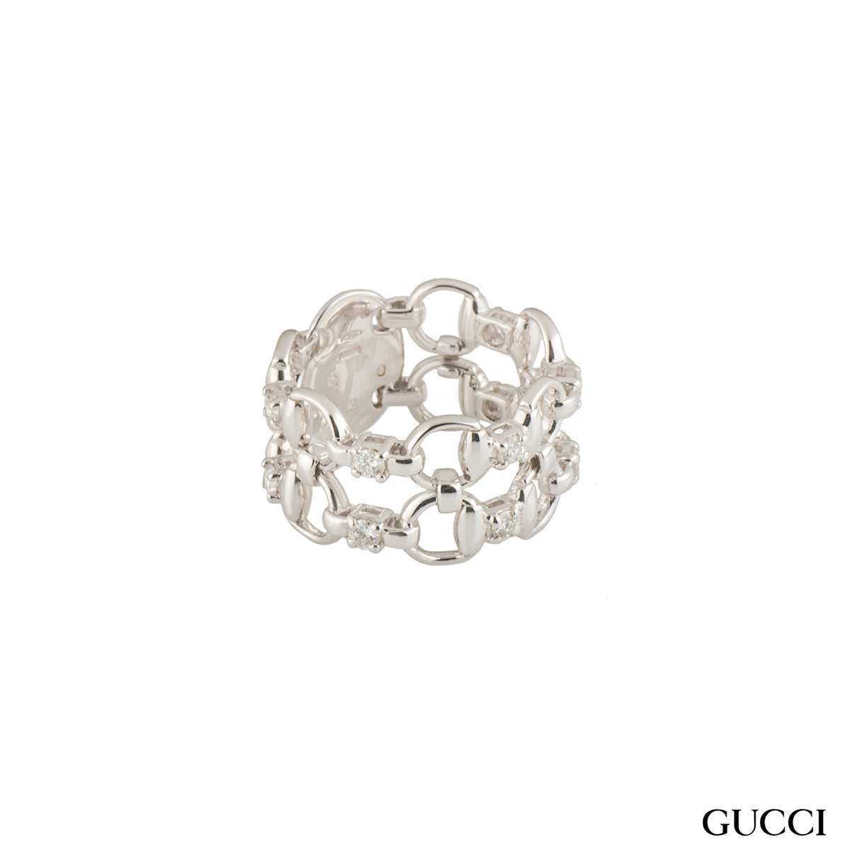Gucci White Gold Horsebit Diamond Ring 0.50ct
